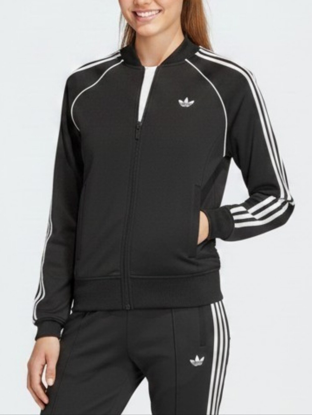 adidas Women Classic Track Jacket XS Tricot Trefoil Logo Black White Stripes